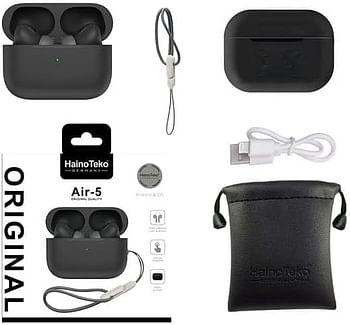 Haino Teko Germany AIR-5 Wireless In Ear Bluetooth Earphone, Free Silicon Cover With Hook, Original German Quality Compatible with IOS And Android Devices - Black