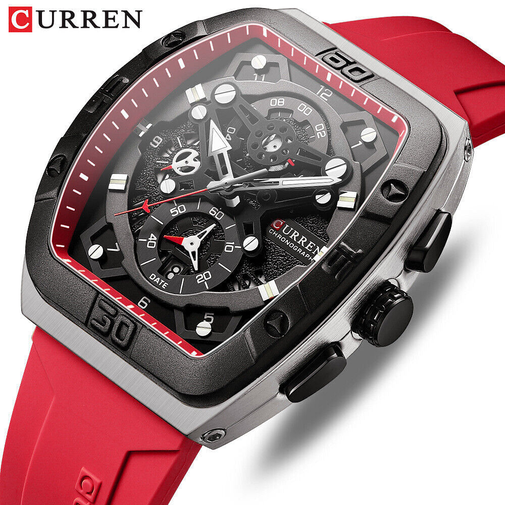 CURREN Men Rectangle Watch Brand Chronograph Wristwatch Big Case Sport Watches