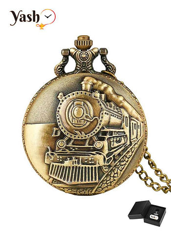 Yash Classic Bronze Train Themed Quartz Pocket Watch.