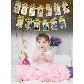 New Born to Twelve Months Birthday Photo Frame Banner for Parties | Memorable Gift Idea Amazing Photoshoot Decoration - Yellow