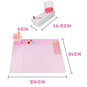 Silicone Painting Mat with Foldable Cup and Paintbrushes Pink