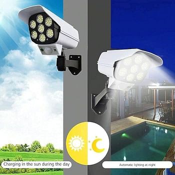 LED Bright Outdoor Security Lights with Motion Sensor Solar Powered Wireless Waterproof Night Spotlight for Outdoor/Garden Wall, Solar Lights for Home (Camera Shaped) White