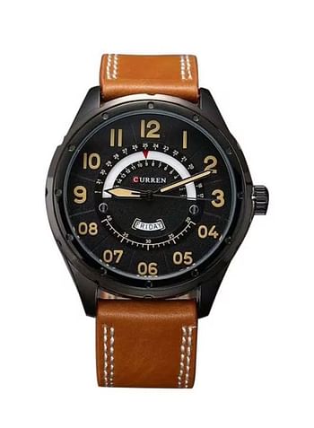 Curren 8267 Stylish Leather Strap Wrist Watch For Men - Brown.