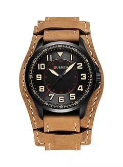 CURREN Men's Water Resistant Leather Analog Watch 8279 - 43 mm - Coffee