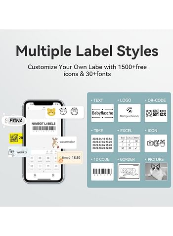 NIIMBOT B1 Label Maker Machine, Bluetooth Label Printer Thermal Label Sticker Printing Size 20-50mm, PORTABLE & SMALLER, 1500 mAh Lithium Battery, Compatible With iOS & Android For Retail, Office, Supermarket