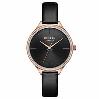 CURREN 9062 Original Brand Leather Straps Wrist Watch For Women - Black and Rose