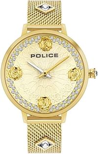 Police Socotra Women's Analogue Quartz Watch with Gold Plated Dial and Gold Plated Stainless Steel Bracelet - PL.16031MSG/22MM