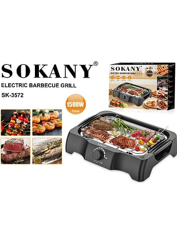 SOKANY Electric Best Quality Barbecue Grill, 1500 Watt, Versatile For Meat, Vegetables, Fish And Grilled Dishes (SK-3572)