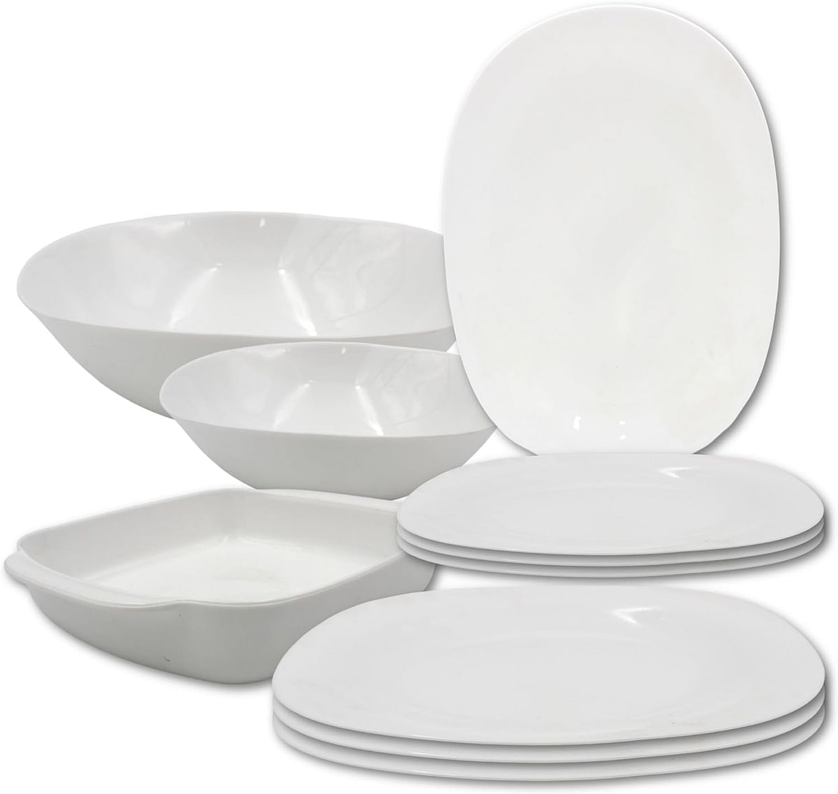 Danny home Opalware Portable 10 Pcs Dinnerware set Dinner plate, Soup plate, Salad bowl, Serving bowl, Serving Plate, Grill Tray Eco-friendly Safe to use, Dishwasher safe (Round Oval)