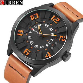 CURREN 8241 Casual Fashion Wrist Leather Band Watch Water Resistant with Men Quartz Watch Brown/Black