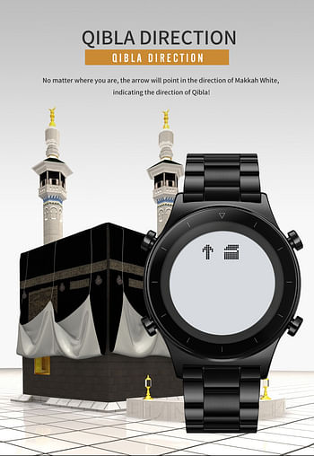 SKMEI 2142 Stainless Steel Hijri Islamic Wristwatch Muslim Azan Prayer with Qibla Compass