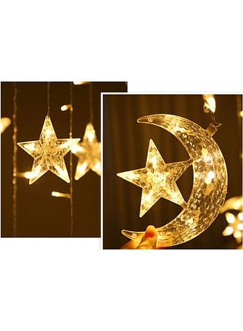 Ramadan Crescent Moon Star Curtain LED Fairy Lights Yellow 2.5meter