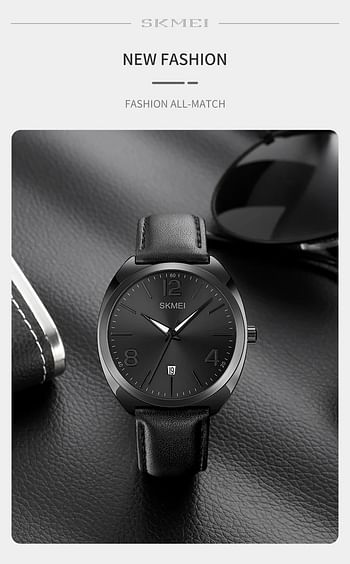 SKMEI 1891 Genuine Leather Strap Quartz Wristwatches For Male