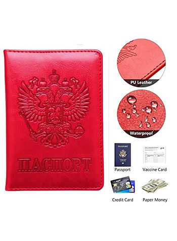 We Happy Travel Passport ID Card Wallet Holder Cover RFID Blocking Leather Purse Case Russia Red