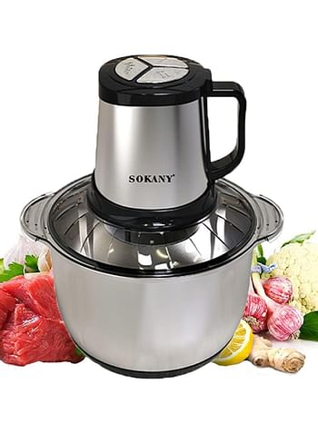 SOKANY Meat Grinder Electric Food Processor Onion Vegetable Garlic Chopper 4 Blades Stainless Steel Bowl (SK-7015, 800W, 5L)