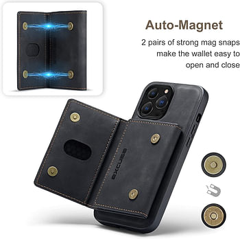 Premium Case Compatible with iPhone 14 Pro, DG.MING Premium Leather Phone Case Back Cover Magnetic Detachable with Trifold Wallet Card Holder Pocket for iPhone 14 Pro - Black