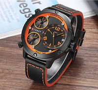 Curren 8262 Original Brand Leather Straps Wrist Watch For Men - Black and Orange