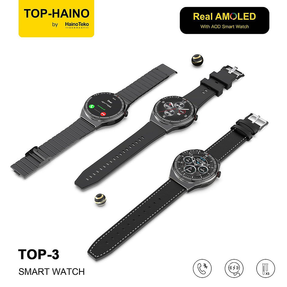 Haino Teko Germany TOP-Haino TOP 3 Full Screen Real AMOLED Display Series 9 Smart Watch With 3 Pair Straps Wireless Charger and Pen Designed For Ladies and Gents