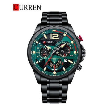 CURREN 8395 Original Brand Stainless Steel Band Wrist Watch For Men Black/Green