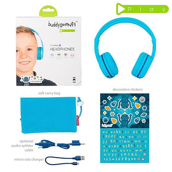 BuddyPhones - Play Wireless Bluetooth Headphones for Kids - Blue