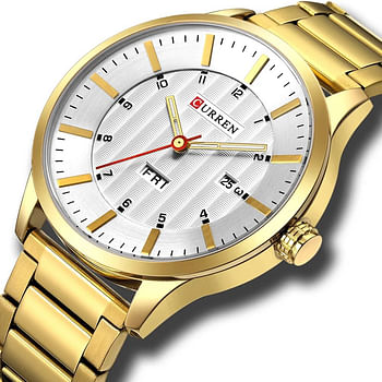 Curren 8316 Original Brand Stainless Steel Band Wrist Watch For Men - Gold and White