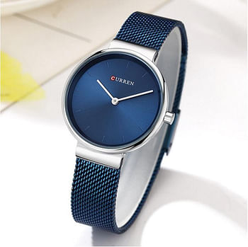 CURREN 9016 Women Quartz Watch Fashion Simple Stainless Steel Ladies Wristwatches Blue/Silver