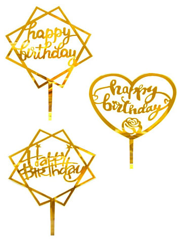 We Happy 6 Pcs Happy Birthday Cake Toppers Set Mirrored Acrylic Cupcake Topper Perfect for Decorations or Party Supplies