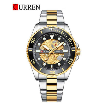 Curren 8412 Original Brand Stainless Steel Band Wrist Watch For Men Silver / Gold