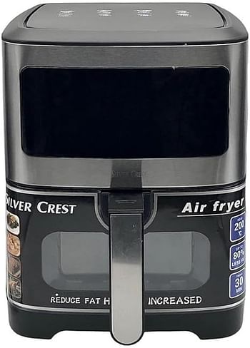 SLIVER CREST Air Fryer 3 Vision with Clear Window and Internal Light 10L Air Fry Roast Bake Dehydrate Reheat 6 Presets 2200 Watts KQZX08 - Sliver