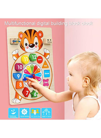 Toy Puzzle Clock Early Education Toy Digital Clock Jigsaw Puzzle Board Cartoon Wooden Puzzle Kids Toy