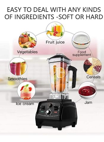 Professional Countertop Blender, Kitchen Blender Food Mixer 2200W Smoothie Maker 2000Ml Smoothies and Milkshakes - Black