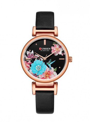 Curren 9053 Women's Leather Analog Watch - Black