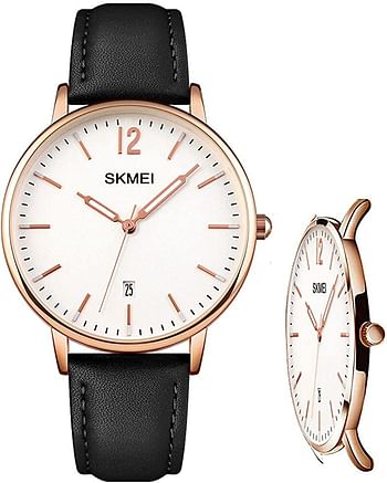 SKMEI Womens Watches for Ladies Female Leather Band Big face Waterproof Thin Minimalist Fashion Casual Simple Dress Analog Quartz with Date Luminous Young Girls Gift White Wrist Watch