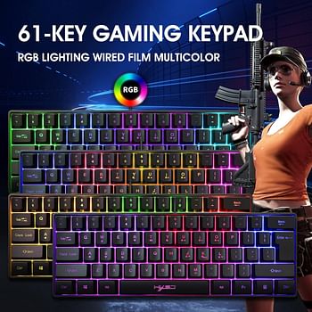 HXSJ V700 Wired Gaming Keyboard RGB Streamer Wired English Keyboard 61-key Gaming Keyboard