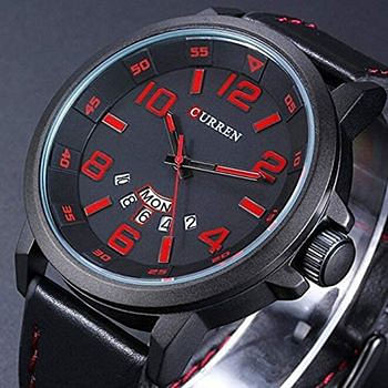 Curren 8240 Original Brand Leather Straps Wrist Watch For Men - Black and Red