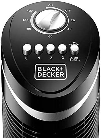 BLACK+DECKER 50W Tower Fan 3 Speeds Low/Medium/High 65°, Wide Oscillation Adjustable Portable/Travel Friendly Design with 120 min Timer, For The Perfect Temperature TF50-B5