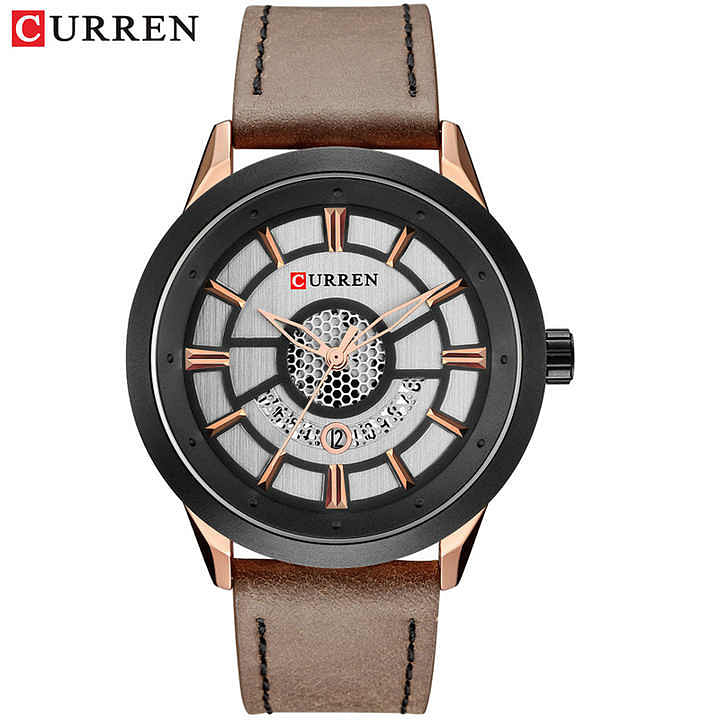 CURREN 8330 Men's Calendar Watch Casual Leather Analog Quartz Watch, Brown/Black