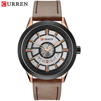 CURREN 8330 Men's Calendar Watch Casual Leather Analog Quartz Watch, Brown/Black
