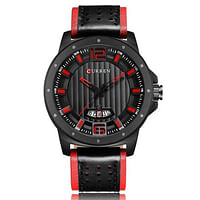 Curren 8293 Original Brand Leather Straps Wrist Watch For Men - Black and Red