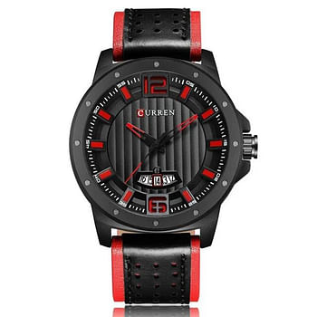 Curren 8293 Original Brand Leather Straps Wrist Watch For Men - Black and Red