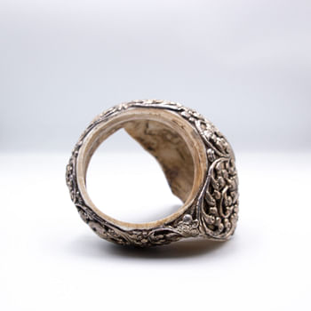 Exquisite Shell Bangle Made of Pure Silver Handmade in Nepal Elephant Carving for Decorative Purpose