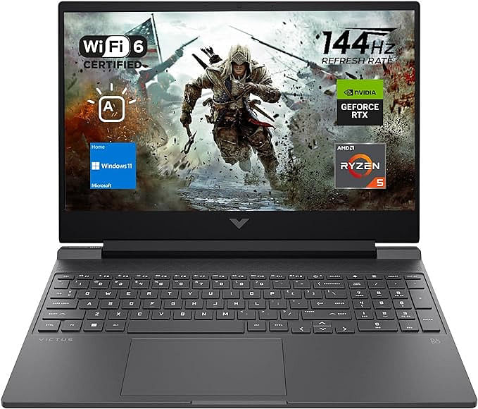 HP Victus 15 Gaming Laptop, 15.6" 144Hz FHD Display, AMD Ryzen 5 7535HS, 32GB DDR5 RAM, 2TB PCIe M.2 SSD, NVIDIA GeForce RTX 2050, HDMI, Camera, Wi-Fi 6, Windows 11 Home, Silver, TPN-Q279_598U1AV