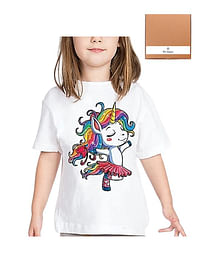 We Happy Unicorn Costume Theme T shirt for Kids Girls Rainbows Pattern Printed Party Wear Summer Top (Design-1-Dancing Horse-3 Years)