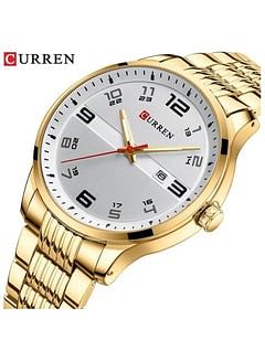 Stainless Steel Men's Quartz Watch with Calendar 8411 Gold.