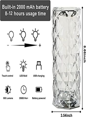 Crystal Table Lamp Rose Lamp, 16 Colors Changing, RGB Touch Lamp with Remote Control, USB-C Rechargeable, Romantic Rose Diamond Table Lamps for Living Room Bedroom, Decorative Light