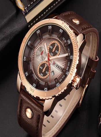 CURREN 8206 Mens Watches Luxury Quartz Watch Casual Sport Waterproof Leather Men Wristwatches - Brown