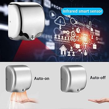 Hand Dryer, Automatic Induction Hand Dryer, Stainless Steel Hand Dryer, Bathroom/Toilet Hand Dryer, Commercial Electric Hand Dryer, 1200W, White