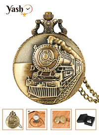 Yash Classic Bronze Train Themed Quartz Pocket Watch.