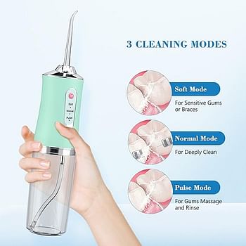 Portable Dental Water Floser, Professional Oral Irrigator 220ml with 3 Modes and 4 Replacement Nozzles with 360° Rotation, IPX7 Waterproof, USB Rechargeable for Travel, Home