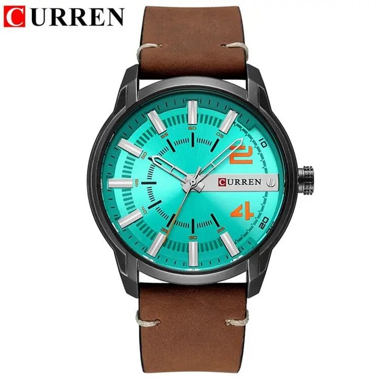 CURREN 8306 Men's Watches Brand New Casual Business Military Quartz Wristwatch Leather Strap Clock Masculine Hombre Brown/Green